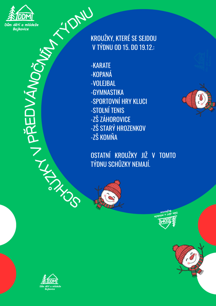 SCHŮZKY V PŘERDVÁNOČNÍM TÝDNU